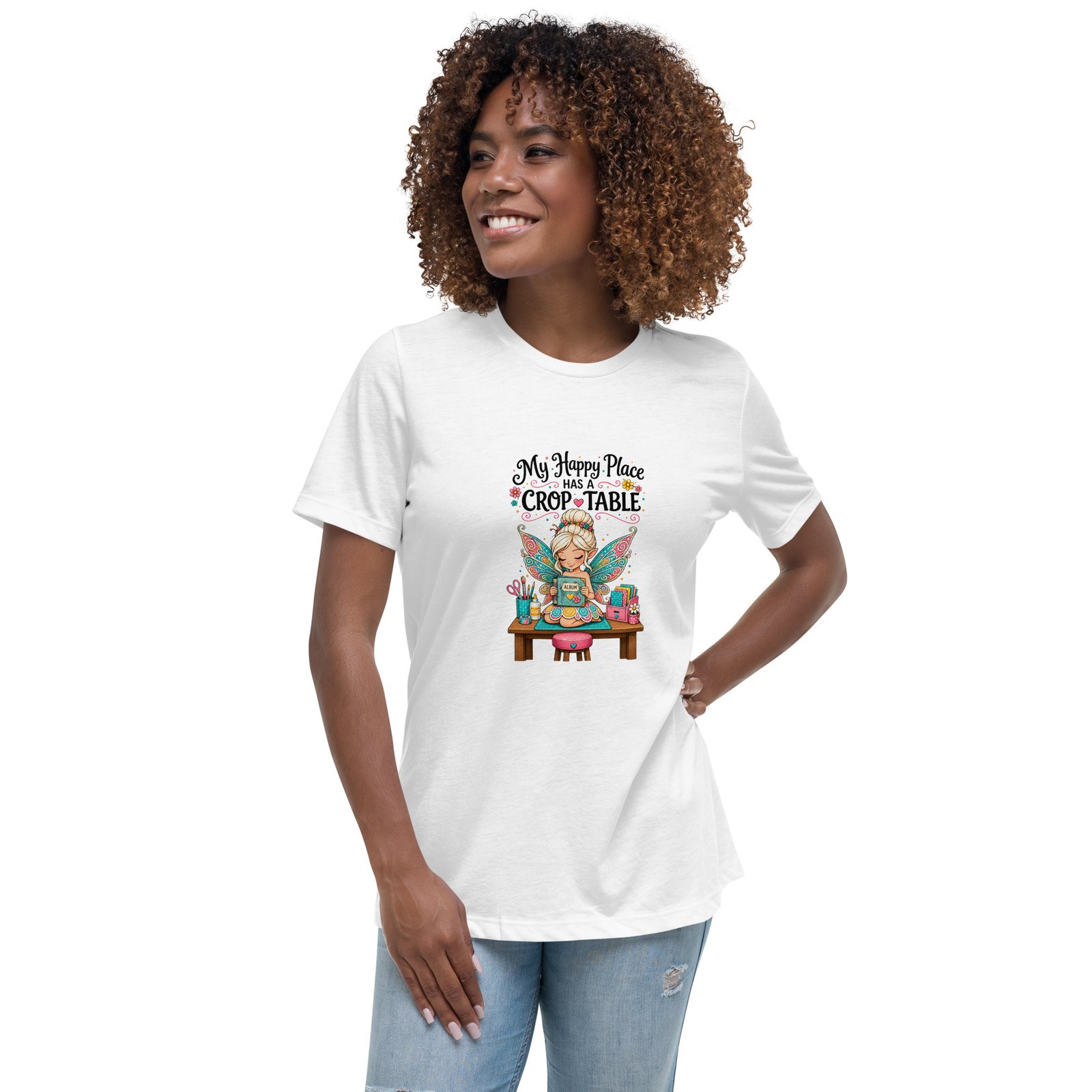 My Happy Place Has a Crop Table - Women's Relaxed T-Shirt - Image 5