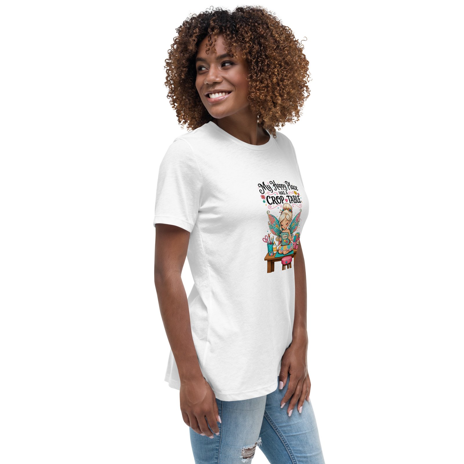 My Happy Place Has a Crop Table - Women's Relaxed T-Shirt - Image 6